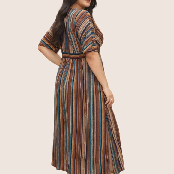 BloomChic Plus Size 3XL Striped Contrast Dolman Sleeve Shirred Pocket Dress - Picture 2 of 4